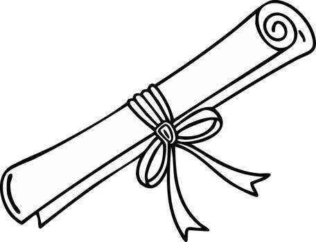 Simple Hand Drawn Rolled Diploma or Certificate Scroll Tied with a Decorative Bow vector