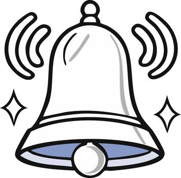 Ringing bell icon with active sound waves and sparkles symbol for notification alert vector