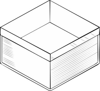 sencillo negro y blanco línea dibujo de un abierto vacío cuadrado caja para almacenamiento o embalaje vector