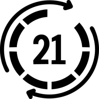 Black Number 21 in Circular Refresh Icon Showing Cycle Progress or Update vector