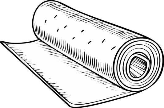 Sketch Illustration of Partially Rolled Out Mat, Graphic Style with Outline vector