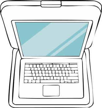 Outline illustration of an open laptop computer with a blank screen from a top view perspective vector