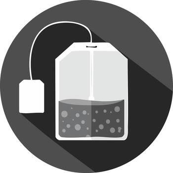 Flat design tea bag icon in grayscale with a long shadow effect vector