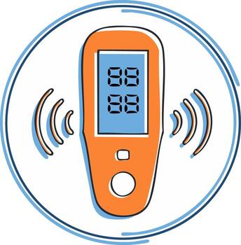 Orange Wireless Electronic Device Icon with Digital Display and Transmission Waves vector