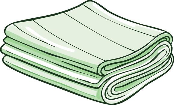 Neatly folded stack of green fabric with a hand-drawn cartoon style vector