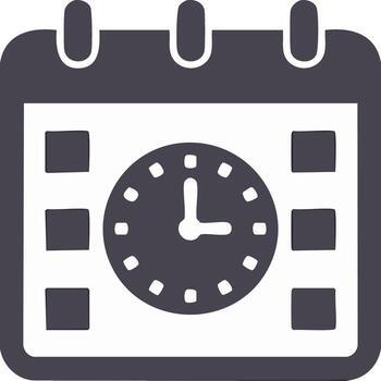 Calendar with clock face showing time and schedule squares representing appointments vector