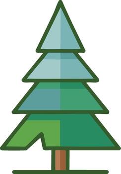 estilizado hojas perennes árbol ilustración con verde y azul degradado color llenar con oscuro contorno vector