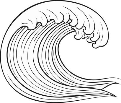 Isolated line art illustration of ocean wave, simple marine design element for background, patterns vector