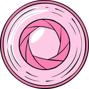 estilizado rosado cámara lente abertura con negrita negro contornos y redondeado exterior borde vector