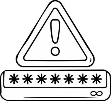 Warning Exclamation Mark Symbol Above Asterisks Password Input Field with Infinity Icon vector