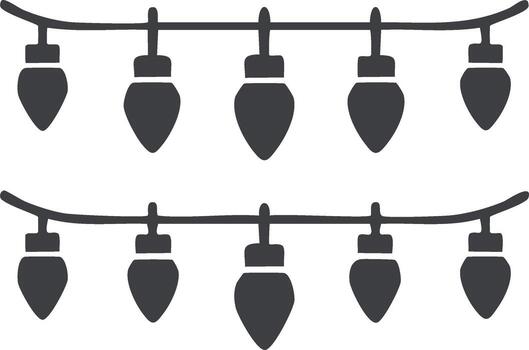 Festive string lights line with classic bulb shapes strung on black cords, graphic design element, holiday party decor vector