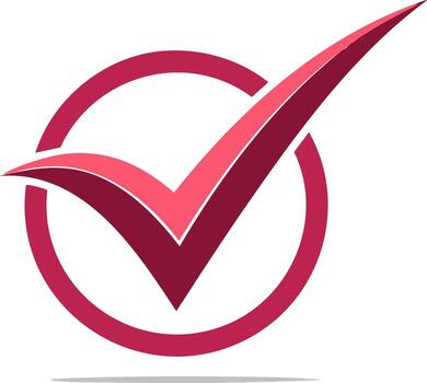 Stylized red check mark symbol in a circle illustration for approval, success, and validation vector