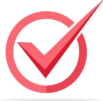 Red checkmark symbol in a circle graphic icon representing success approval and verification vector