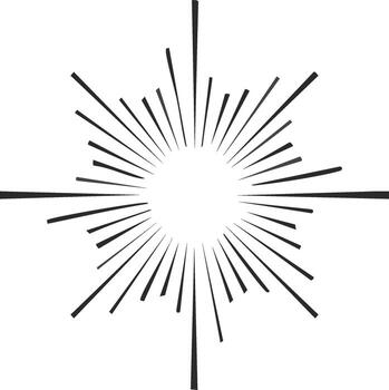 Black radiating lines forming a dynamic sunburst starburst effect graphic design element vector