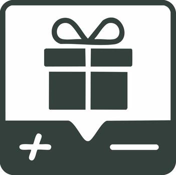 Present with plus and minus symbols and a rounded corner rectangle frame vector