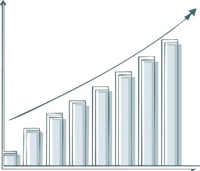 Hand-drawn bar chart with upward arrow, representing growth and success vector