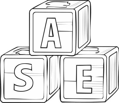 Black and White Outlined Cubes Spelling Out ASE with Toy Block Letters vector