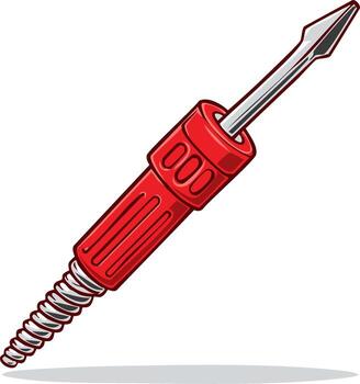 Red Phillips head screwdriver tool bit illustration with metallic tip and spring base design vector
