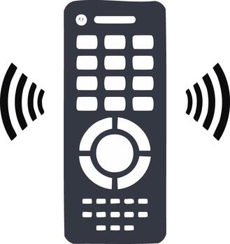 Drawn remote control emitting signal, communication device with buttons vector