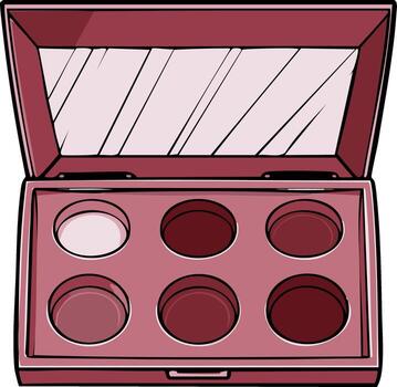 Open pink makeup palette illustration showing empty compartments and a mirror inside of the lid vector