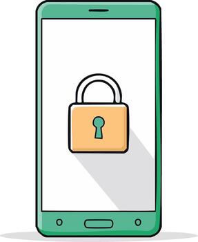 Cartoon cellphone featuring a digital padlock emphasizing phone safety, device privacy, data protection, and mobile security solutions vector