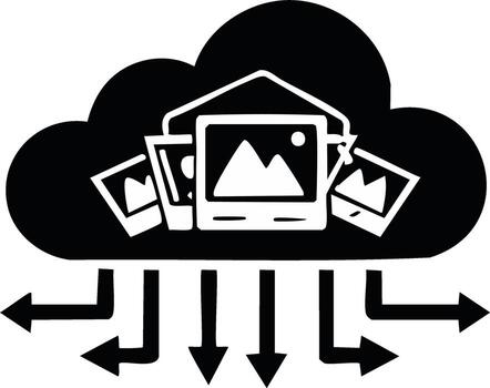 nube almacenamiento icono para digital imágenes y medios de comunicación archivos, representando datos subir, descargar, y transferir vector