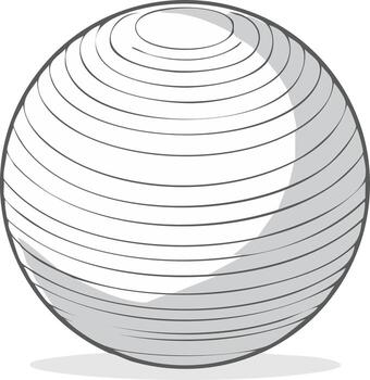 Minimalist outline drawing of a fitness exercise ball with concentric lines and subtle shadow vector