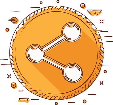 naranja mano dibujado compartir icono símbolo en un circular marco con garabatear elementos, representando conexión y social medios de comunicación vector