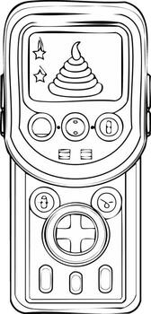 Outline of Portable Game Console Playing Unpleasant Game Featuring Pile of Poo and Stars vector