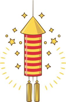 A festive firecracker with streamers and sparkling stars celebrating an event vector