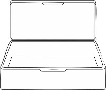 Minimalist line art illustration of an open empty rectangular storage container or lunchbox vector