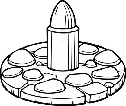 monocromo línea Arte de un estilizado bala proyectil descansando en un decorativo mosaico Roca base vector