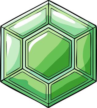 Illustration of a bright green hexagonal gem with polished facets and sharp edges vector