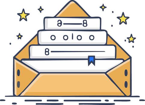 Mailbox full of letters and correspondence with yellow stars and digital look vector