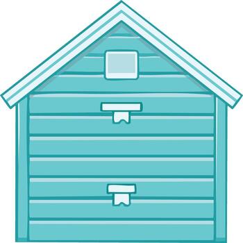 Blue Beach Hut Illustration with Shutter Windows and Coastal Design Elements vector