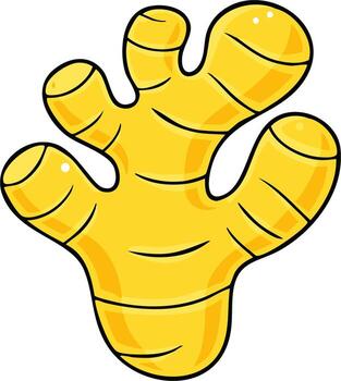 Cute cartoon ginger root with multiple fingers and bright yellow color vector