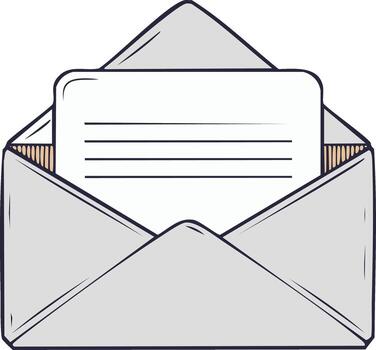 Hand drawn illustration of an open envelope with a blank lined paper inside conveying a message vector