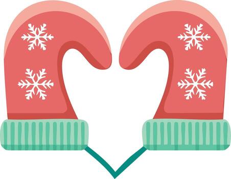 Heart shaped red winter mittens with snowflake patterns for cold weather vector