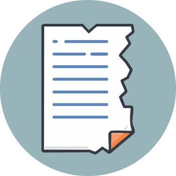 Damaged paper document with jagged torn edge and folded corner icon vector