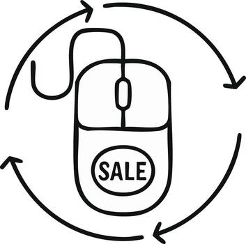 computadora ratón rebaja botón con retargeting flecha ciclo garabatear ilustración vector