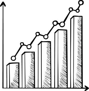 Hand drawn business growth chart with ascending bars and a line graph showing increase vector