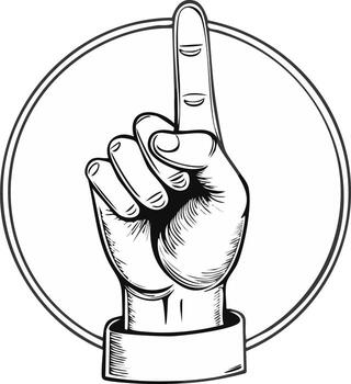Hand with Index Finger Pointing Up and Circle Frame vector