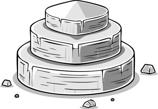 Illustrative Tiered Stone Monument Base with Rustic Weathered Textures and Scattered Fragments vector