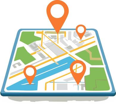 City Map with Multiple Orange Location Pins for GPS Navigation and Route Finding vector