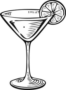 Retro Styled Martini Glass with Lemon or Lime Slice Sketch for Drink Menus and Bar Graphics vector