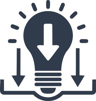 idea Generacion y implementación proceso con un bombilla y convergente flechas icono vector