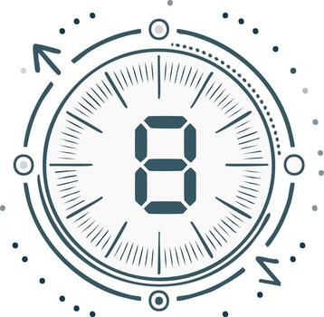 Modern countdown timer with number eight digital display and process arrow vector