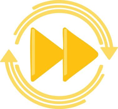 amarillo rápido adelante y actualizar flecha icono para digital medios de comunicación reproducción y continuo bucle vector