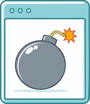 retro dibujos animados bomba gráfico desplegado en un navegador ventana Internet seguridad concepto vector