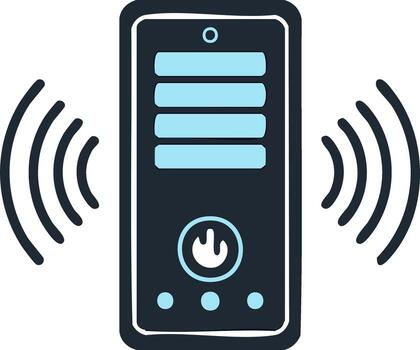 Modern communication device transmitting signals with power button and indicators vector